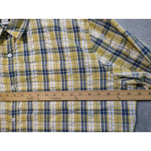 LL Bean Shirt Mens 2XL Yellow Plaid Seersucker Organic Cotton Slightly Fitted - Picture 4 of 6